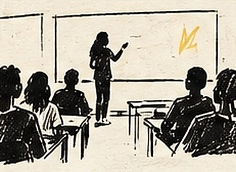 Un intervenant s’adresse à une classe de collège devant le tableau