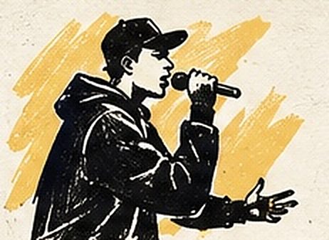 Un jeune en casquette pose sa voix au micro pendant un atelier rap
