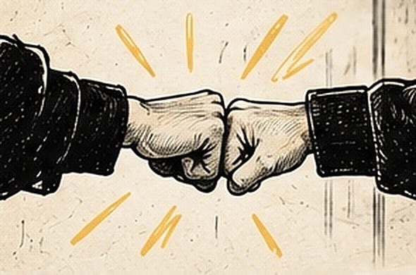 Illustration au trait de deux poings qui se cognent