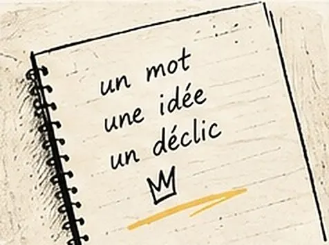 Un carnet ouvert sur lequel est écrit : un mot, une idée, un déclic