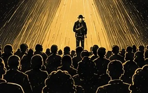 Illustration au trait d’un orateur face à un public nombreux