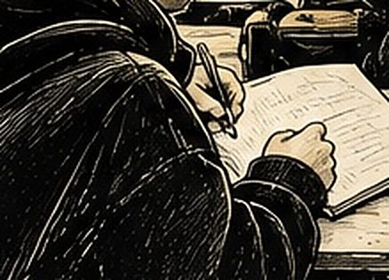 Illustration au trait de mains qui écrivent dans un cahier