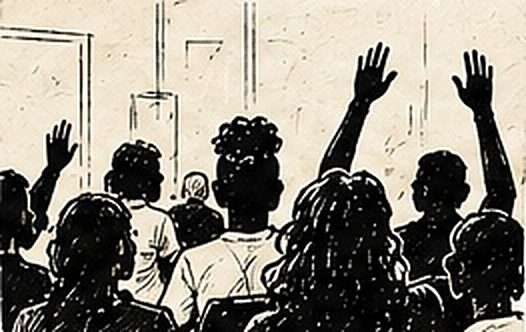Des élèves lèvent la main dans une salle de classe, pleins d’énergie