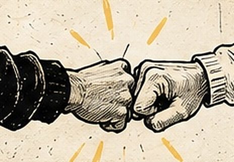 Illustration au trait de deux poings qui se cognent