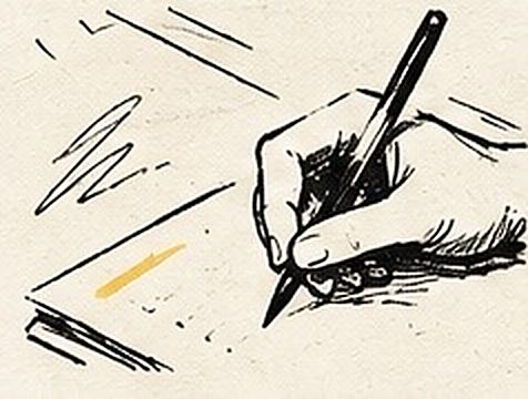 Illustration au trait d’une main qui écrit dans un cahier